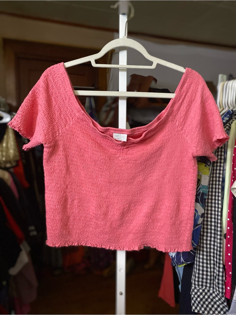 Abound Coral Pink Short Sleeve Fully Smocked Cropped Top